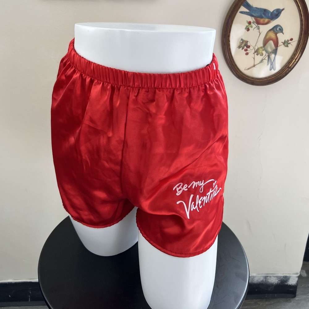 Fantasy Lingerie Vintage Red "Be My Valentine" Satin Lounge Shorts One Size